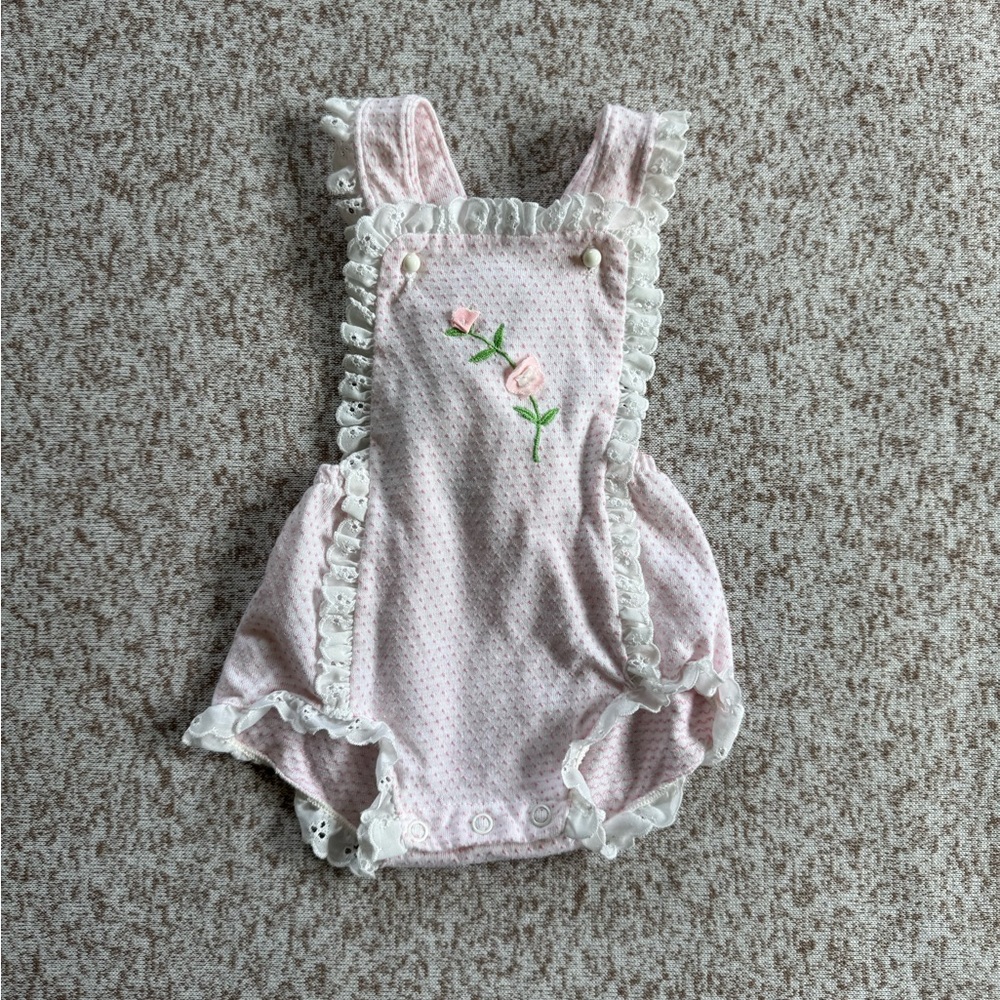 Vintage Carter's Pink Floral Ruffled Baby One-Piece Bodysuit